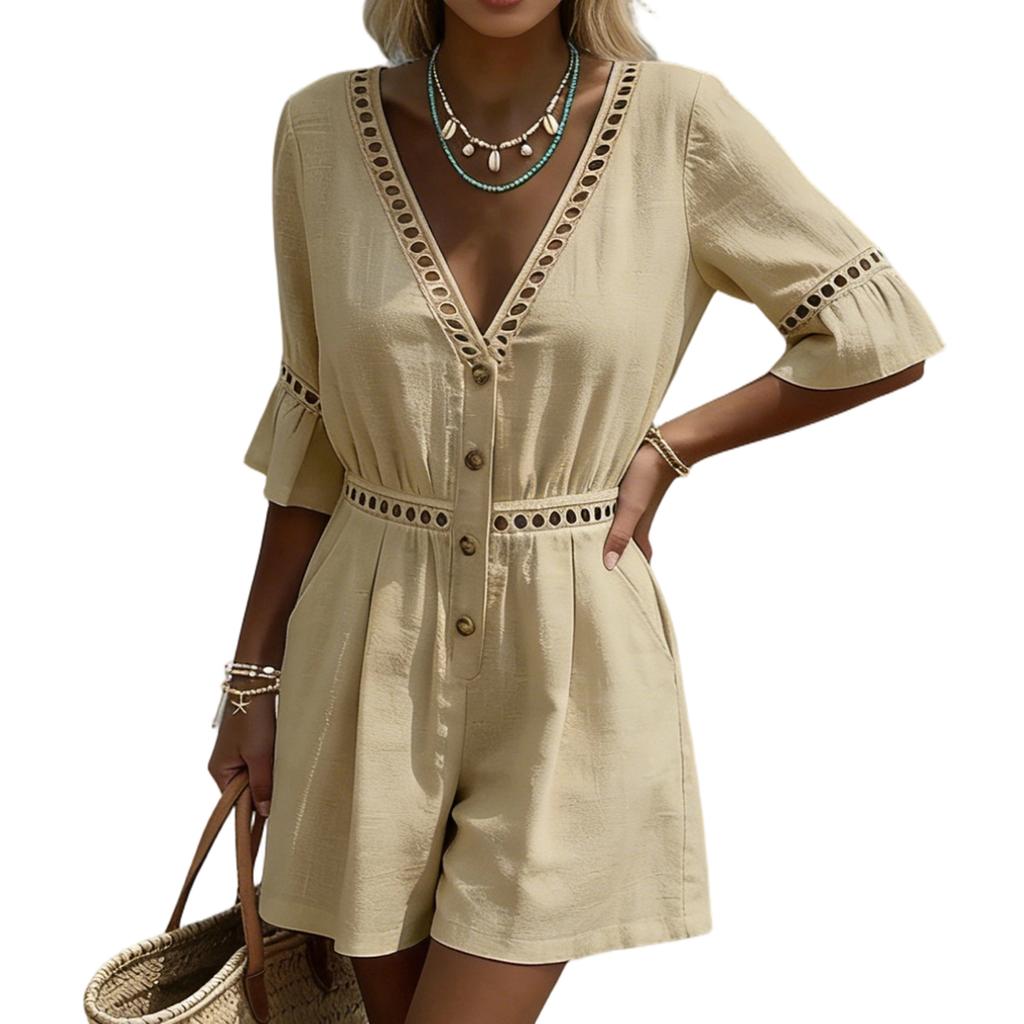 Short Rompers For Women Deep V Neck Sleeveless Jumpsuit Loose Fit Work Overalls Dressy Casual Summer Jumpsuits