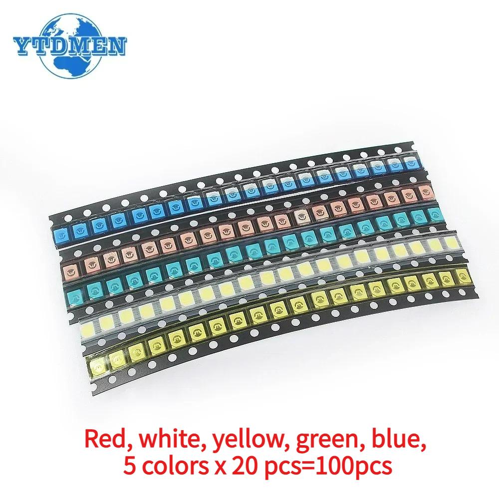 100PCS 1210 LED Ultra Bright SMD Light Emitting Diode Kit 5 Colors Miniature LED Blue Red White Yellow Green