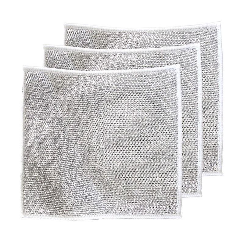 Non-Stick Steel Wool Dish Cloth - Double-Sided Metal Wire Kitchen Scrubber