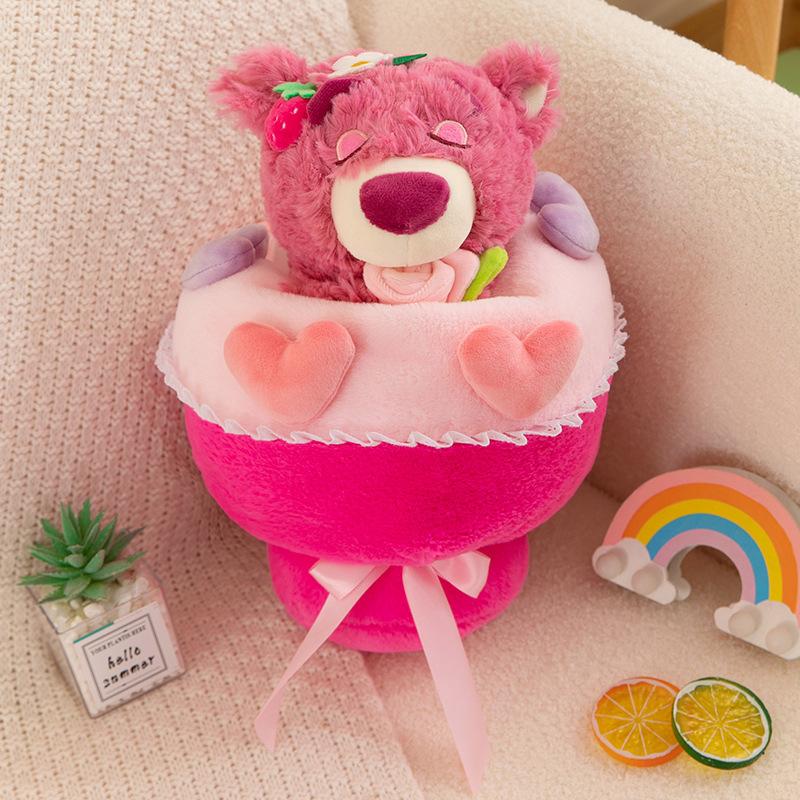 

New strawberry bear bouquet doll plush toy Valentine s Day children s birthday gift student graduation gift 35cm/0.28kg
