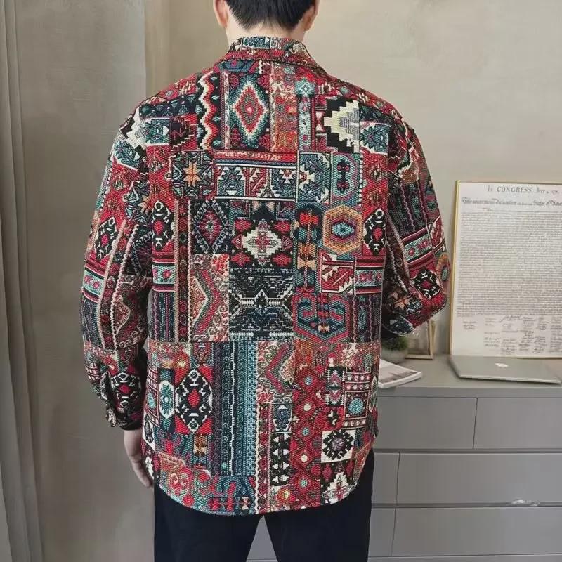 Men's Ethnic Style Jacquard Lapel Jacket – Trendy Autumn and Spring Casual Wear