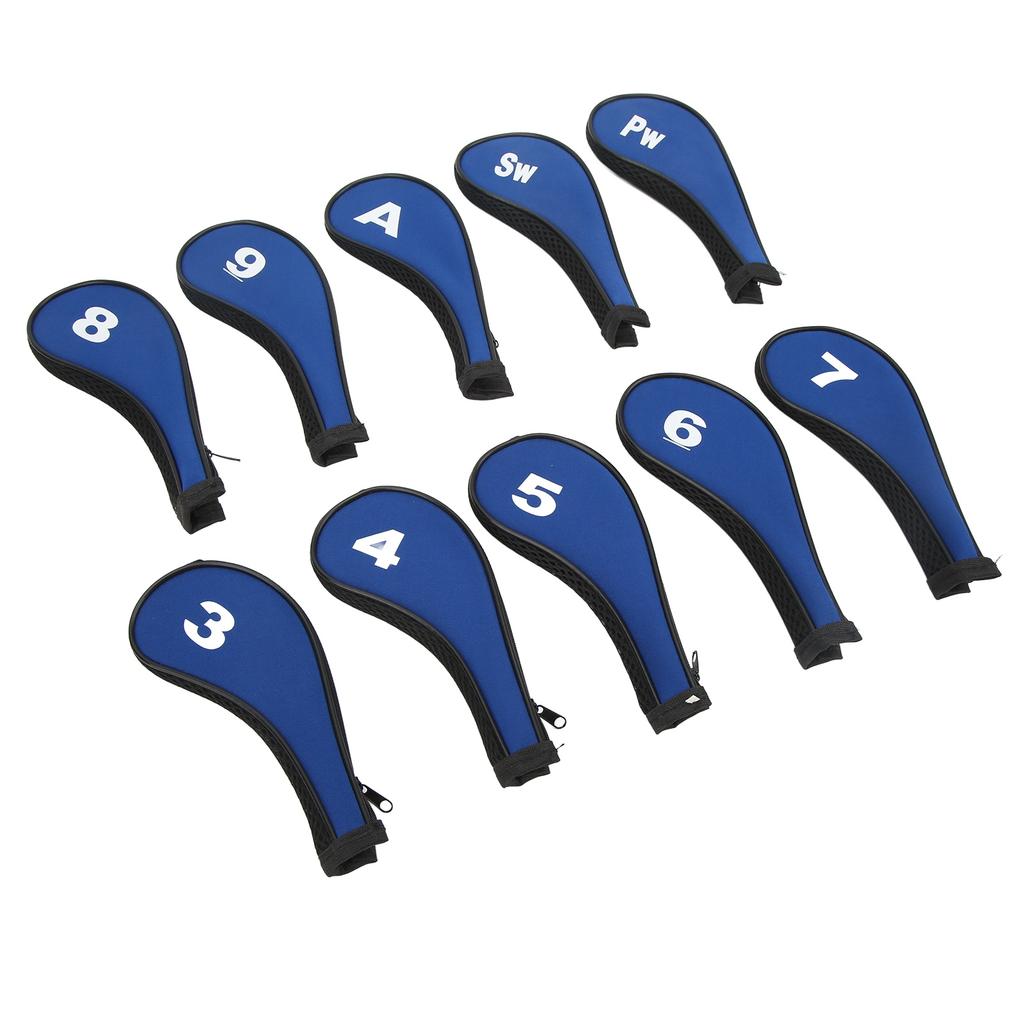 10pcs Golf Iron Head Cover with Number Printing Neoprene Zippered Golf Club Irons Covers Royal Blue