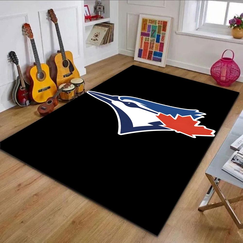 Blue Jay Logo with Red Maple Leaf Patterned Carpet, Non Slip Mat Suitable for Living Room and Bedroom Sofas