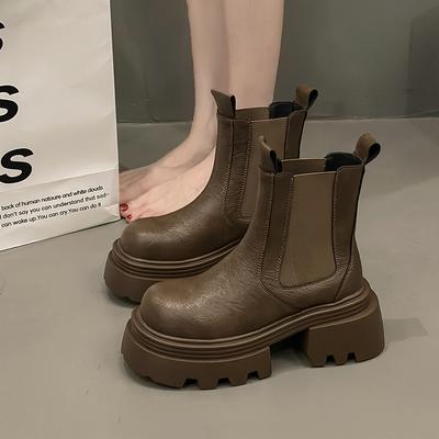 Plateau Damen Chelsea Stiefeletten Mode Schneestiefel Frau Marke Lederschuhe Winter 2024 Trend Absätze Chunky Goth Botas Mujer