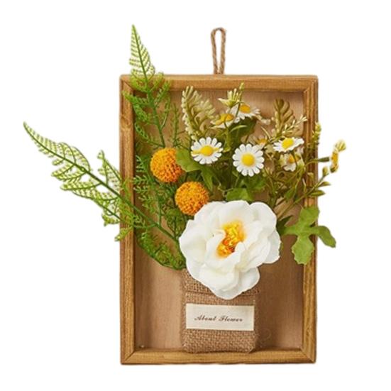 Artificial Plants Wall Decor, Rustic Farmhouse Wall Hanging Planter, Vintage Wood Framed Fake Plants Holder for Indoor Living Room, Kitchen, Bedroom