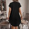 Women Casual Linen Cotton V Neck Short Sleeve Button Front Loose Fit Dress Lightweight Summer Tunic Dress with Pockets