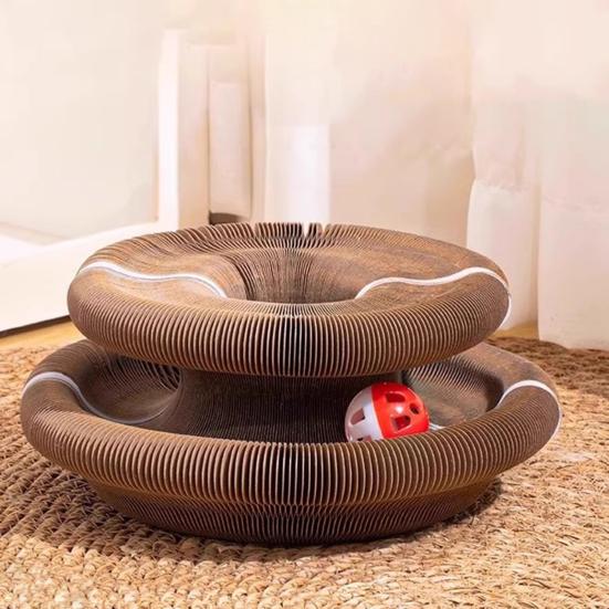 Accordion Cat Scratcher Transformable Cat Toy with Bell Ball Scratching Board Interactive Enrichment Toy for Indoor Cats Kittens