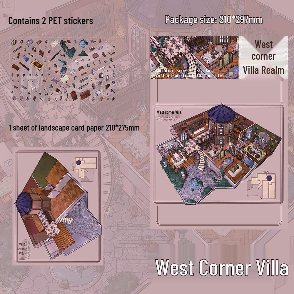2 Large PET Villa Scenery Stickers: DIY Miniature Creative Journal