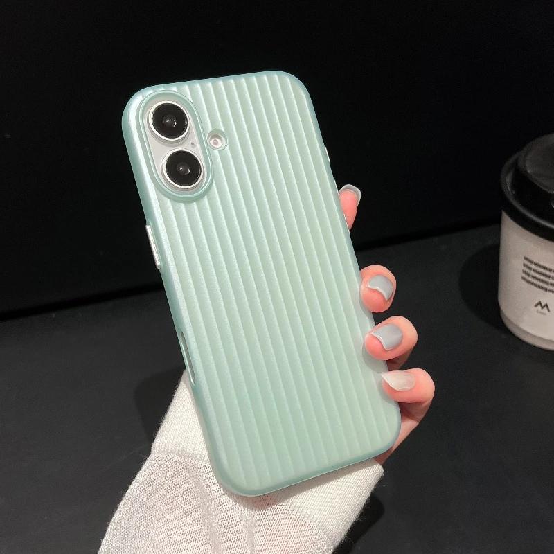 Luxury Natural Titanium Pc Case for For Iphone16 15 14 13 Pro Max Plus Electroplated Grating Corrugated Hard Back Cover Phone Case
