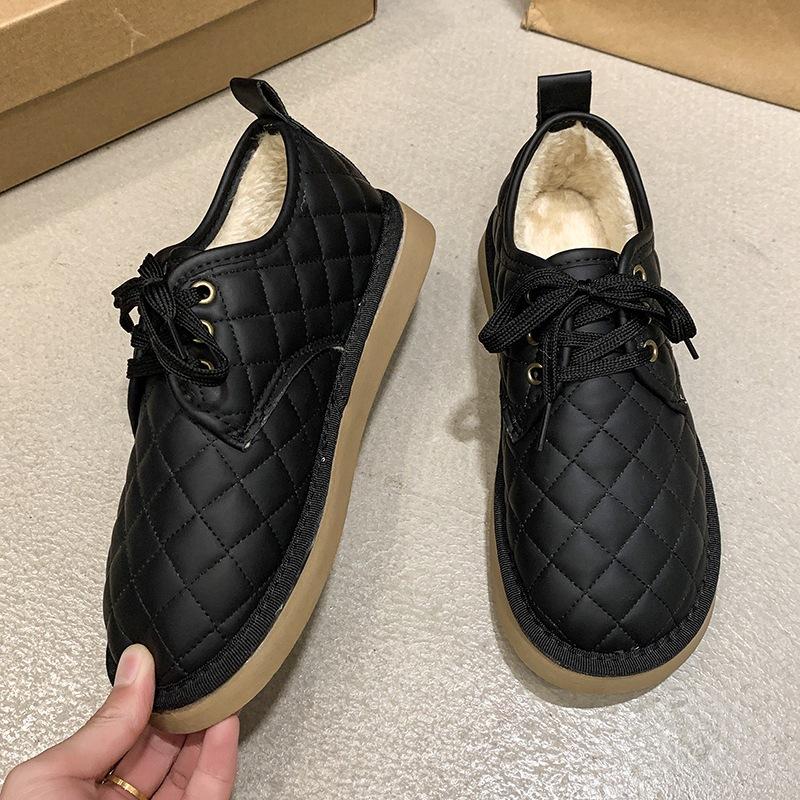 

Soft-soled thickened warm bread shoes autumn and winter velvet lace-up cotton shoes casual snow boots 40 чорний