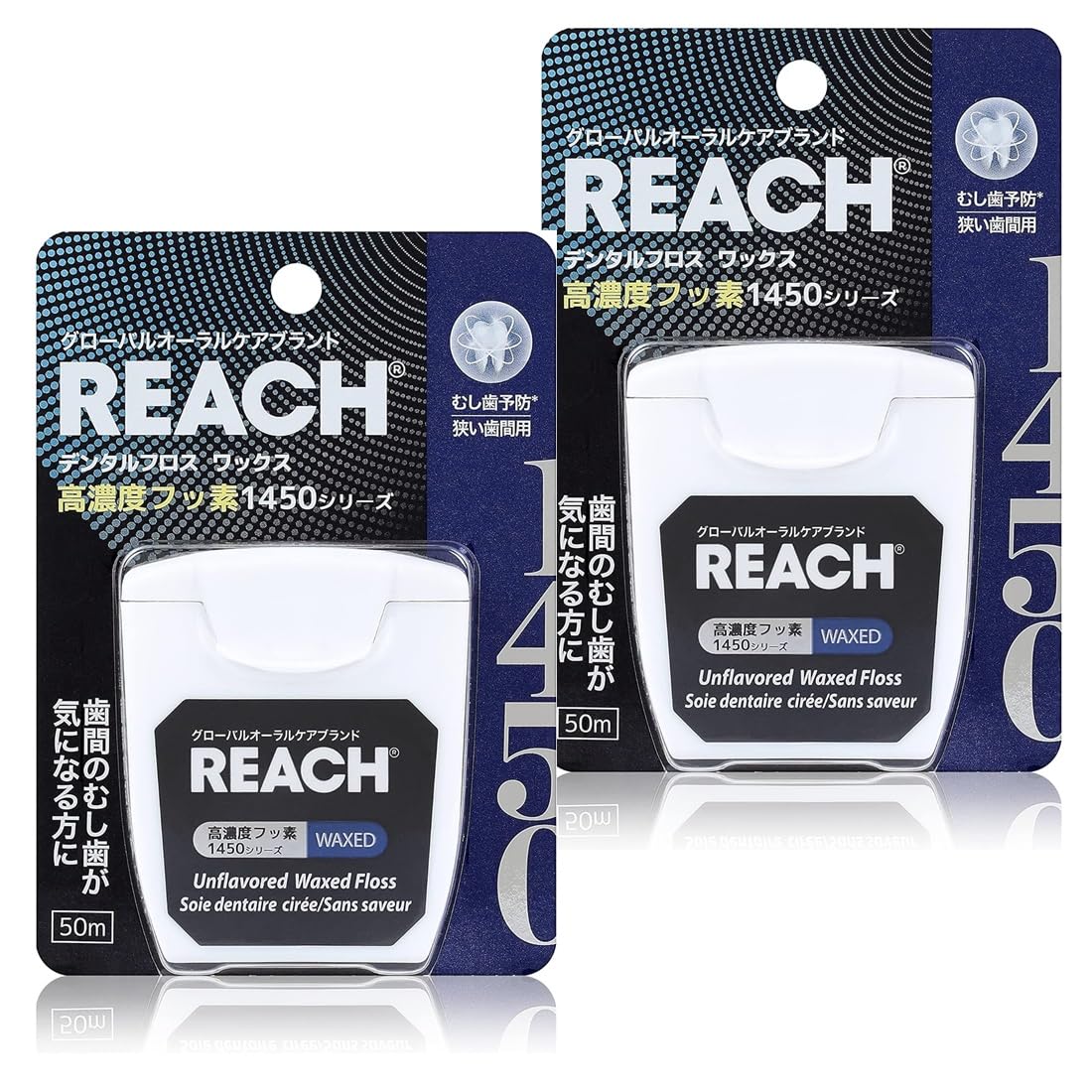 of Reach 1450 Dental Floss 50m Interdental Cleaner Waxed Suitable for Beginners [Set 2] Fluoride-infused - белый