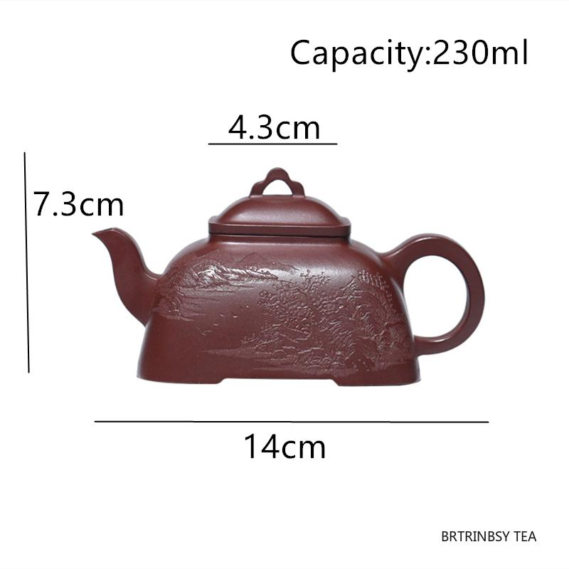 230ml Yixing Purple Clay Teapot Hand-carved landscape Beauty Tea Pot Household Handmade Square Kettle Chinese Zisha Tea Set