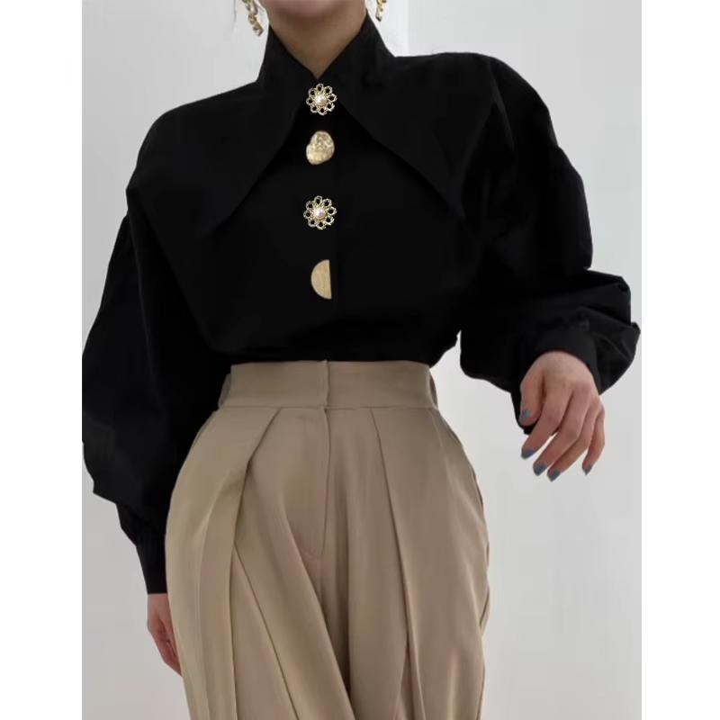 Chic Button Cotton White Shirt Women Spring Casual Office Lady Women Blosues Loose Lantern Long Sleeve Shirts Tops Blusas 15631
