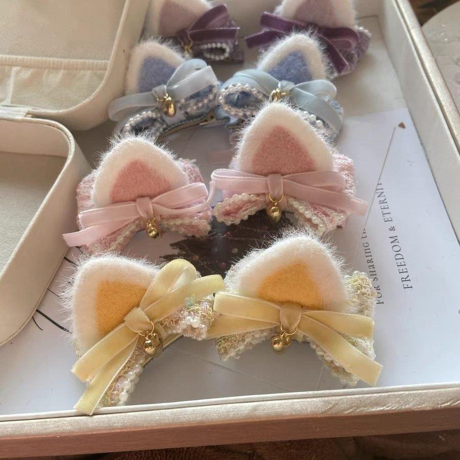 2pcs/set Adorable Cat Ear Bow Hair Clips Set for Kids Girl Sweet Cartoon Fury Hair Pin Gentle Grip for Baby Perfect Gift