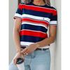 Moda Donna Retro Stampa Linee T-shirt Divertente Casual Girocollo Manica Corta T-shirt Estiva Femminile Maglietta