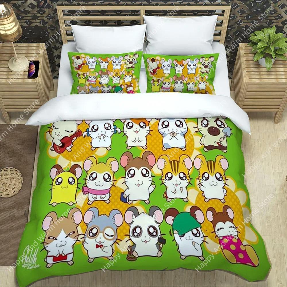 

3D Printing Cartoon Lovely Hamtaro Bedding Set Duvet Cover Pillow Set Birthday Gift Children Quilt Cover Bedding Home Textiles EU single(135x200cm)