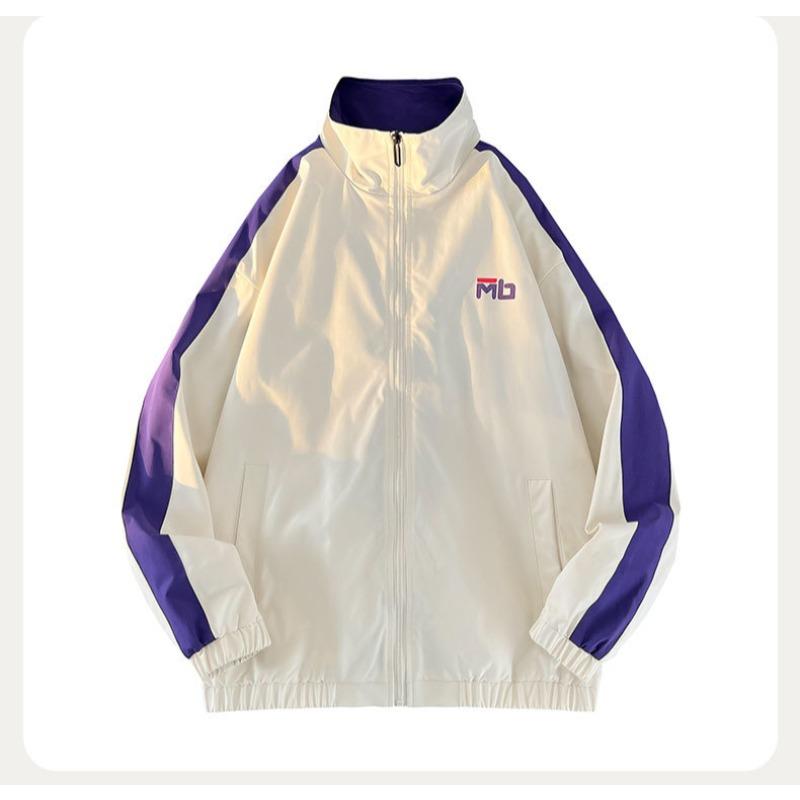 Trendy stand-up collar men's and women's same style jacket splicing trendy Korean style student jacket workwear casual windbreaker top