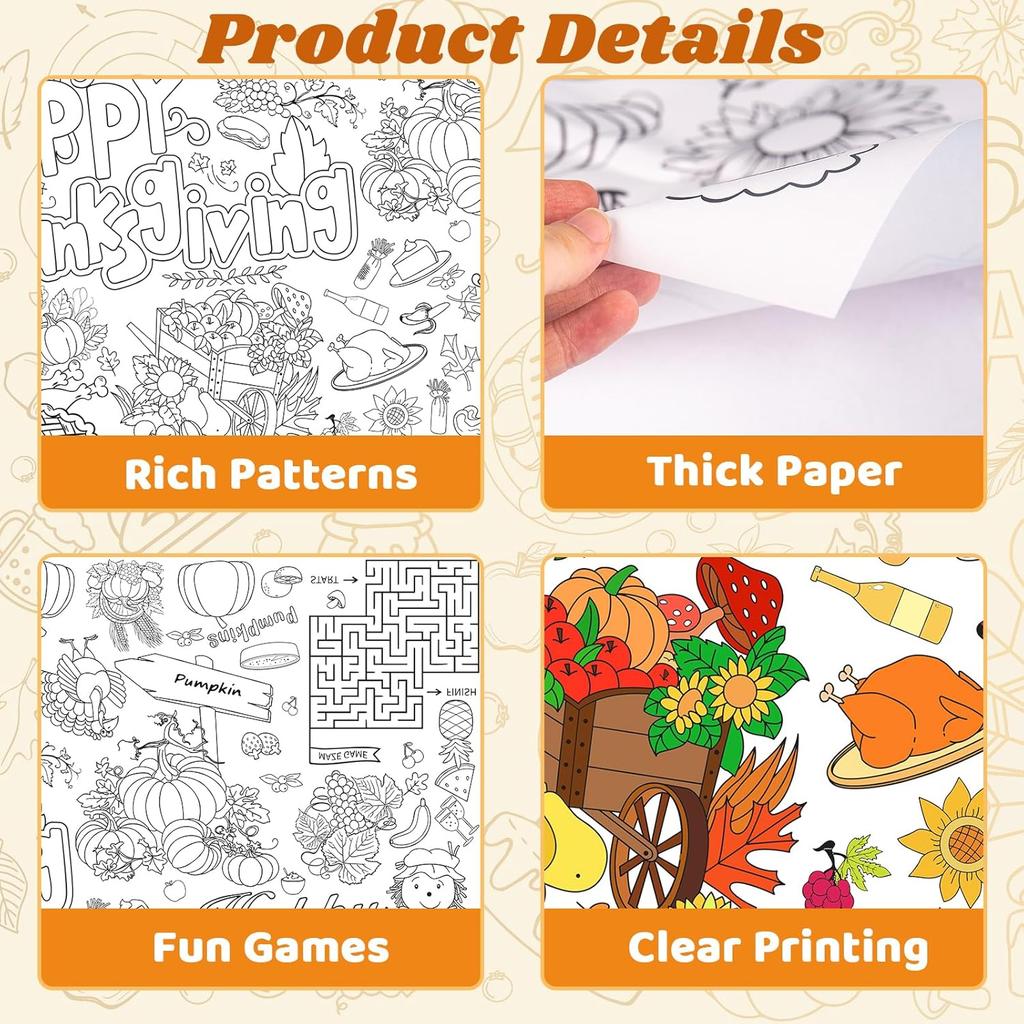 Thanksgiving Coloring Poster/Tablecloth,Giant Paper Thanksgiving Coloring Banner Games and Family Activities, for Thanks Giving Decorations,