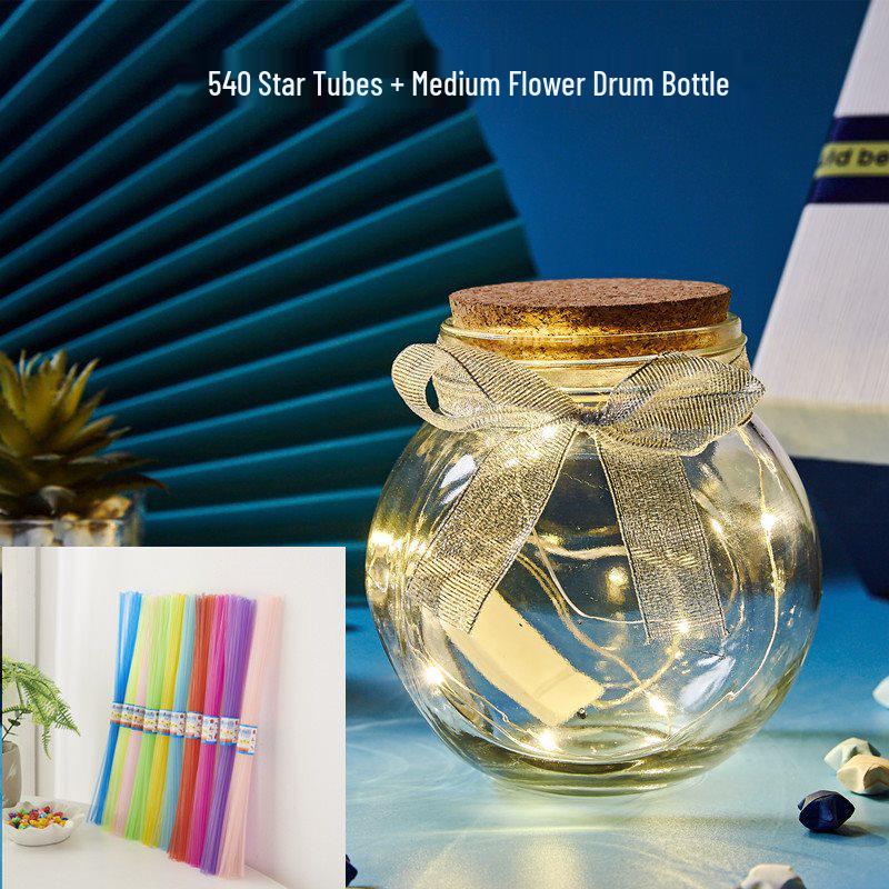 Pentagon Folded Star Tube - Lucky Star Straw Material Wishing Bottle Gift for Students