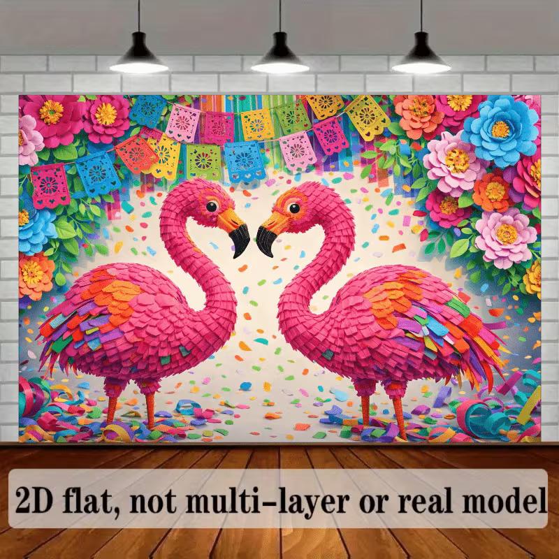 2D Colorful Flamingo Tapestry, Mexican Fiesta Cinco De Mayo Banner