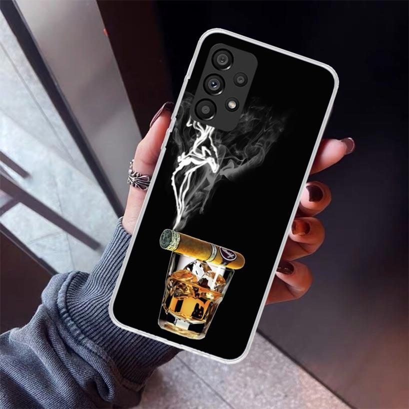 Cigar Whiskey Ice Drink Phone Case For Samsung Galaxy A12 A52S A42 A32 A22 A51 A50 Note 20 Ultra 10 S10 Plus A71 A70 A31 A30 A10
