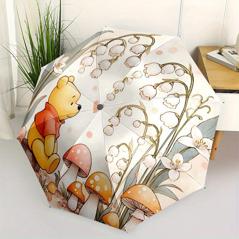 

Pooh Bear, Mushrooms Automatic Opening and Closing Umbrella - 8 Ribs Portable Folding Umbrella with Plastic Handle, Suitable for Leisure and