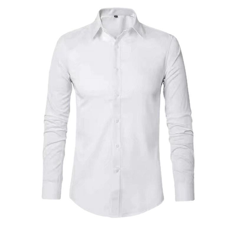 Men's Solid Color Slim Fit Long-Sleeve Shirt - Korean Style, Wrinkle-Free, Trendy Fashion for Spring and Autumn