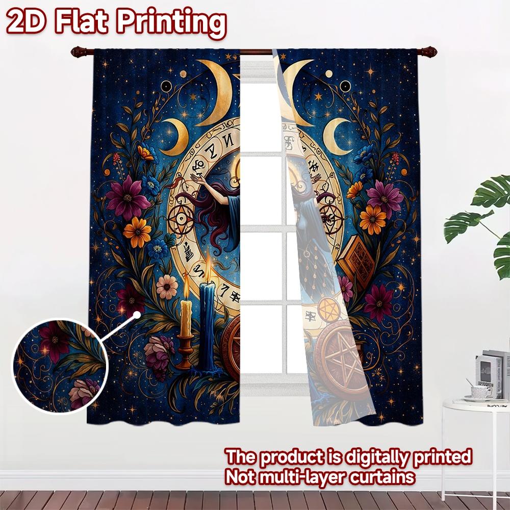 2D FLAT PRINTING 2pcs Curtains (Without Rod) Witchcraft Moon Ritual Light Filtering Modern Curtains Durable 100% Polyester