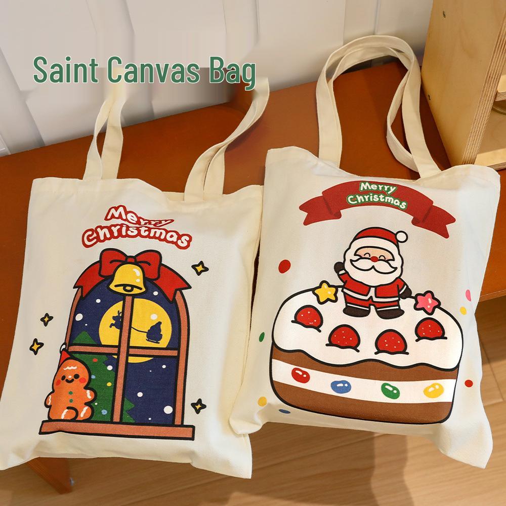 Large Capacity Cartoon Santa Canvas Shoulder Bag - Christmas Gift for Students