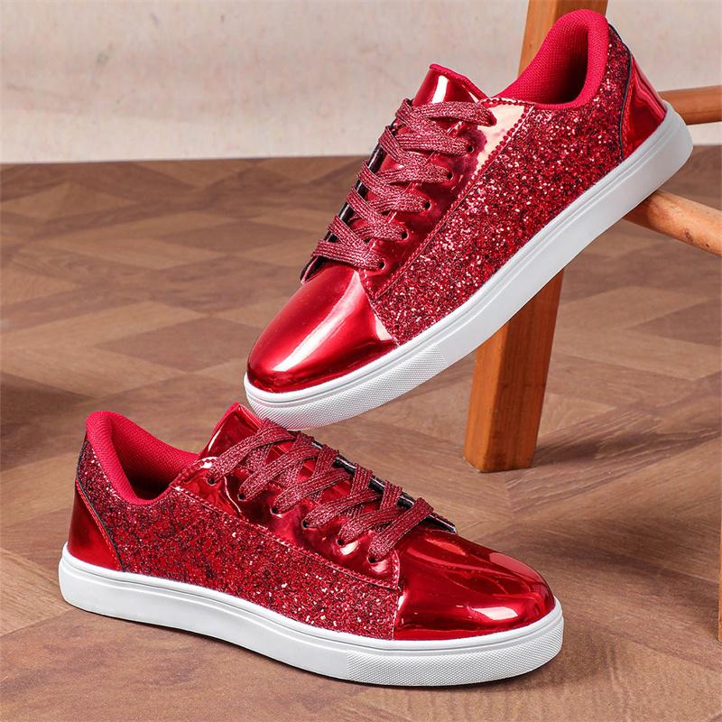 

Новая Мода Блестящая Кожа Женские Балетки Большой Размер 44 Красная Обувь Женская Комфортная На Шнуровке Повседневная Женская Обувь Zapatos De Mujer 39