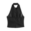Spring 2025 Women's Double-Breasted Halter Neck Vest - European & American Style Fashion