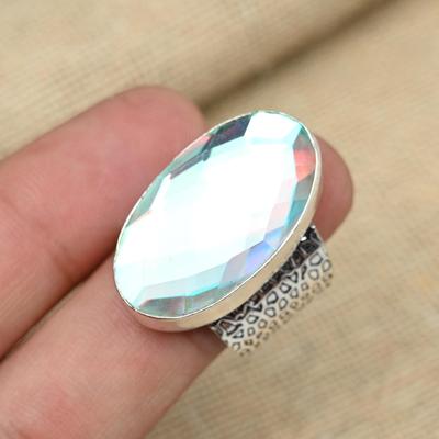 Anello di promessa di gioielli delicati fatti a mano in argento sterling 925 con pietra preziosa topazio mistico