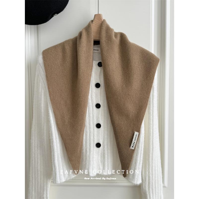 Pure Sheep Wool Knitted Triangle Scarf Women's Turban Scarf Layered Casual Warm Versatile Shawl
