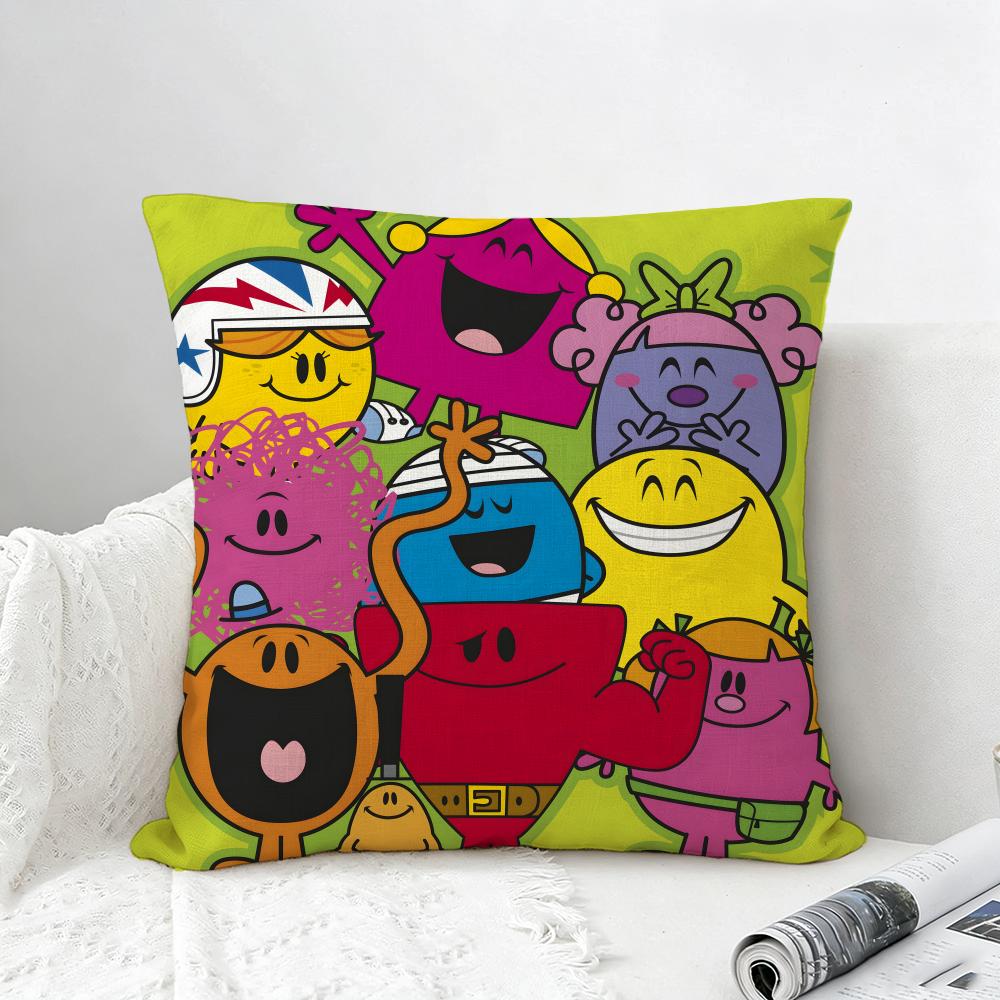 Cartoon Mr Men and Little Miss Cushion Cover Natural Linen Pillowcase Set AllinOne Decor for Sofa Bedroom Chair