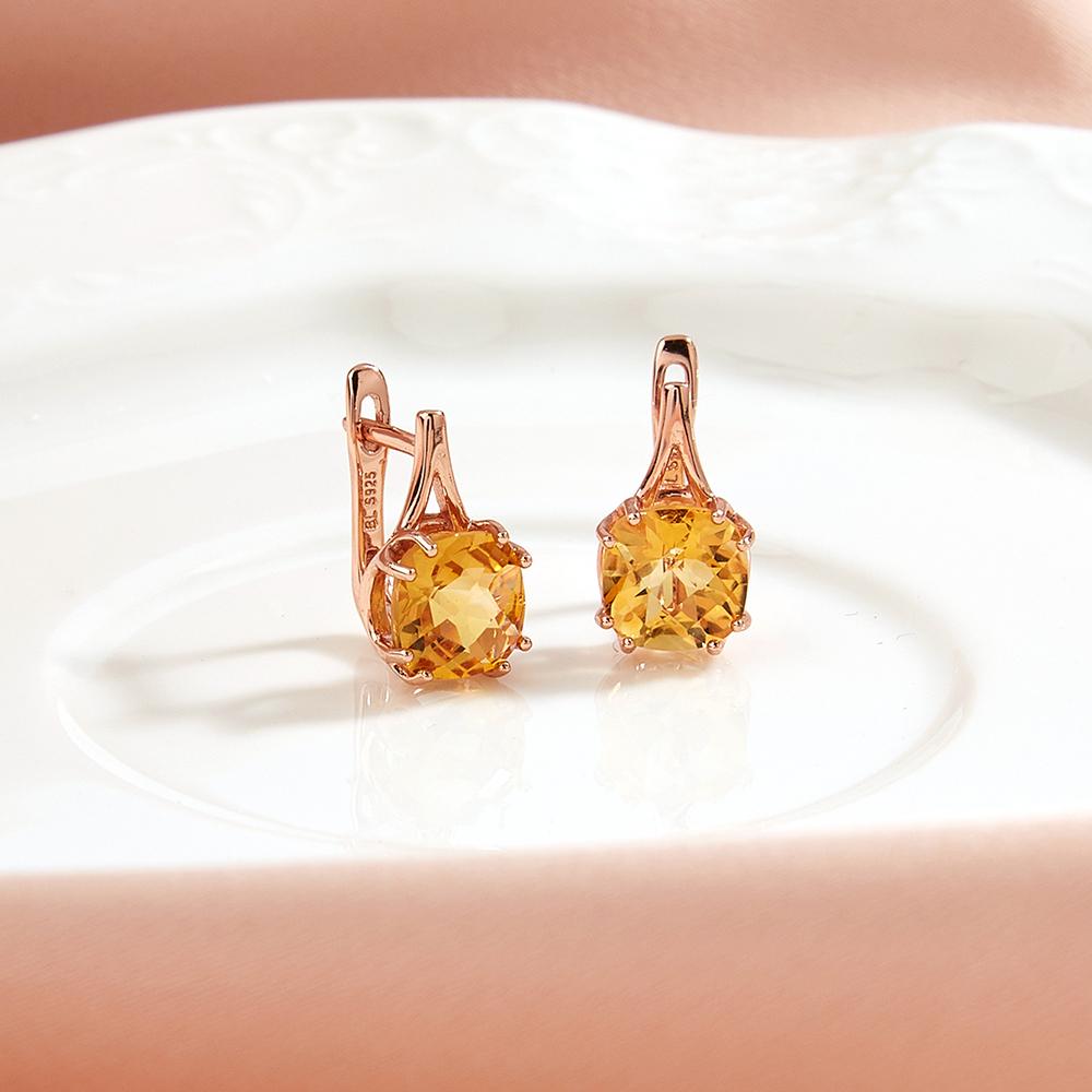 Bolaijewelry Ohrring mit Verschluss aus 925er Sterlingsilber mit natürlichen Citrin-Edelsteinen, edler Schmuck. Geeignet für den täglichen Gebrauch, edler Schmuck.