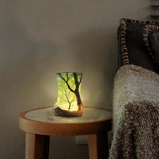 Forest Theme Night Light Handmade Resin Warm Light Rustic Nature-Inspired Ambient Bedside Lamp for Bedroom Living Room Decor