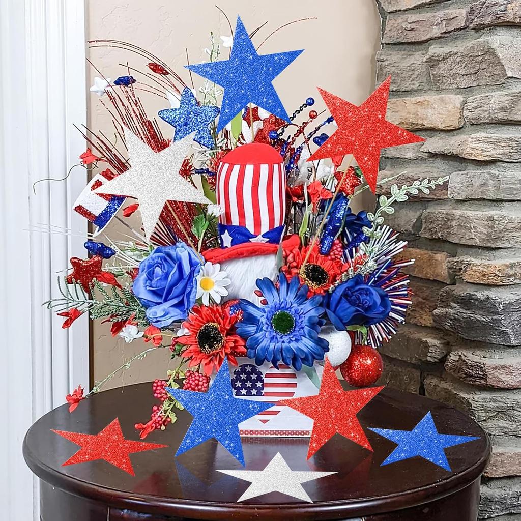 60 Pcs Patriotic Star Cutouts Double Printed Paper Star Confetti Cutouts for 4th of July Decoration Bulletin Board Classroom Wall Decoration,6 Inches