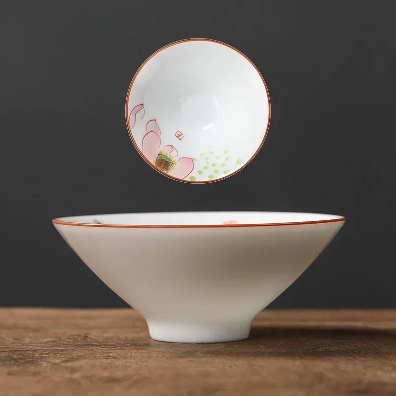 Chinese Ceramic Teacup Hand Painted Flowers and Birds Cup Travel Tea Bowl Household Porcelain Tea Set Master Cup 60ml