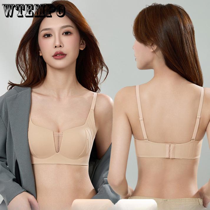 Gathering Bra Women's One-piece Cup with V-neck Support Half Cup Underwear Women's Seamless Bra Without Underwire Sexy Bra Without Underwire