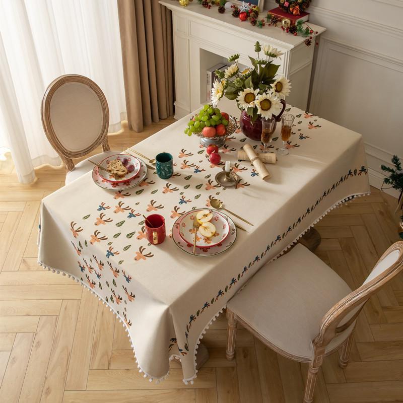 Christmas Decoration Color-Woven Jacquard White Ball Tablecloth Rectangular Coffee Table Tablecloth Dining Table Cloth