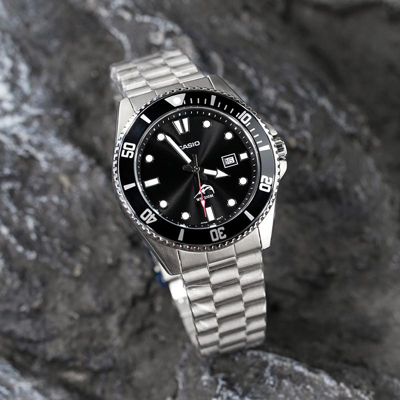 Casio Collection personnalisée MDV 106 1 Mouvement à Quartz Bracelet en Acier Inoxydable Montre Unisexe Cadran Noir MDV-106-1A(Watch4--)