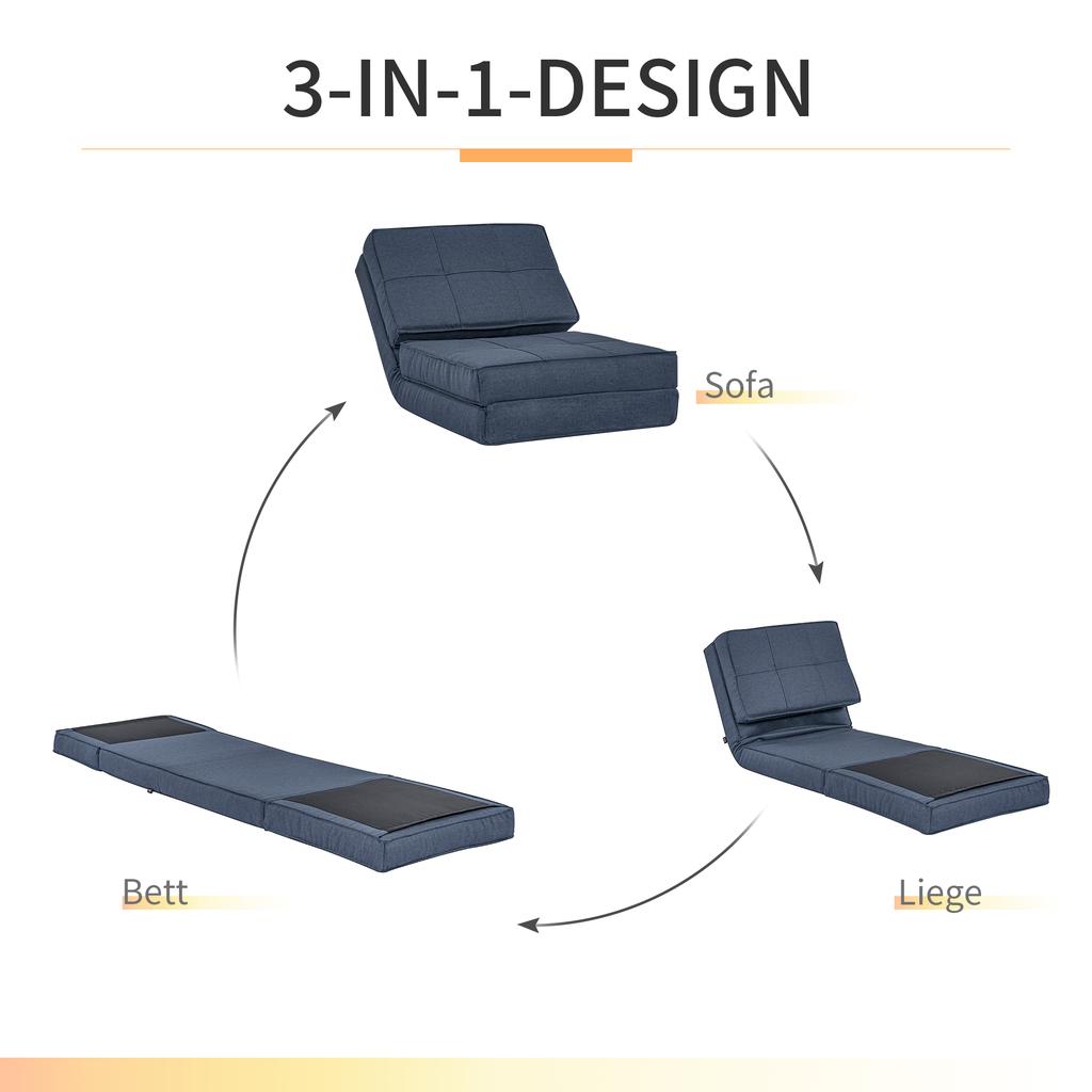 Floor Sofa Foldable Sleeper Chair Floor Chair 5-Level Adjustable Folding Chair Sofa Bed Sofa Bed Single Sofa Blue 61 X 73 X 58 Cm