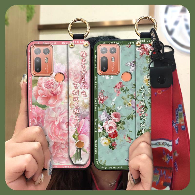 Lanyard Fashion Phone Case For HTC Desire 20 Plus/D20+ Kickstand Wristband Shockproof Waterproof Wrist Strap Silicone