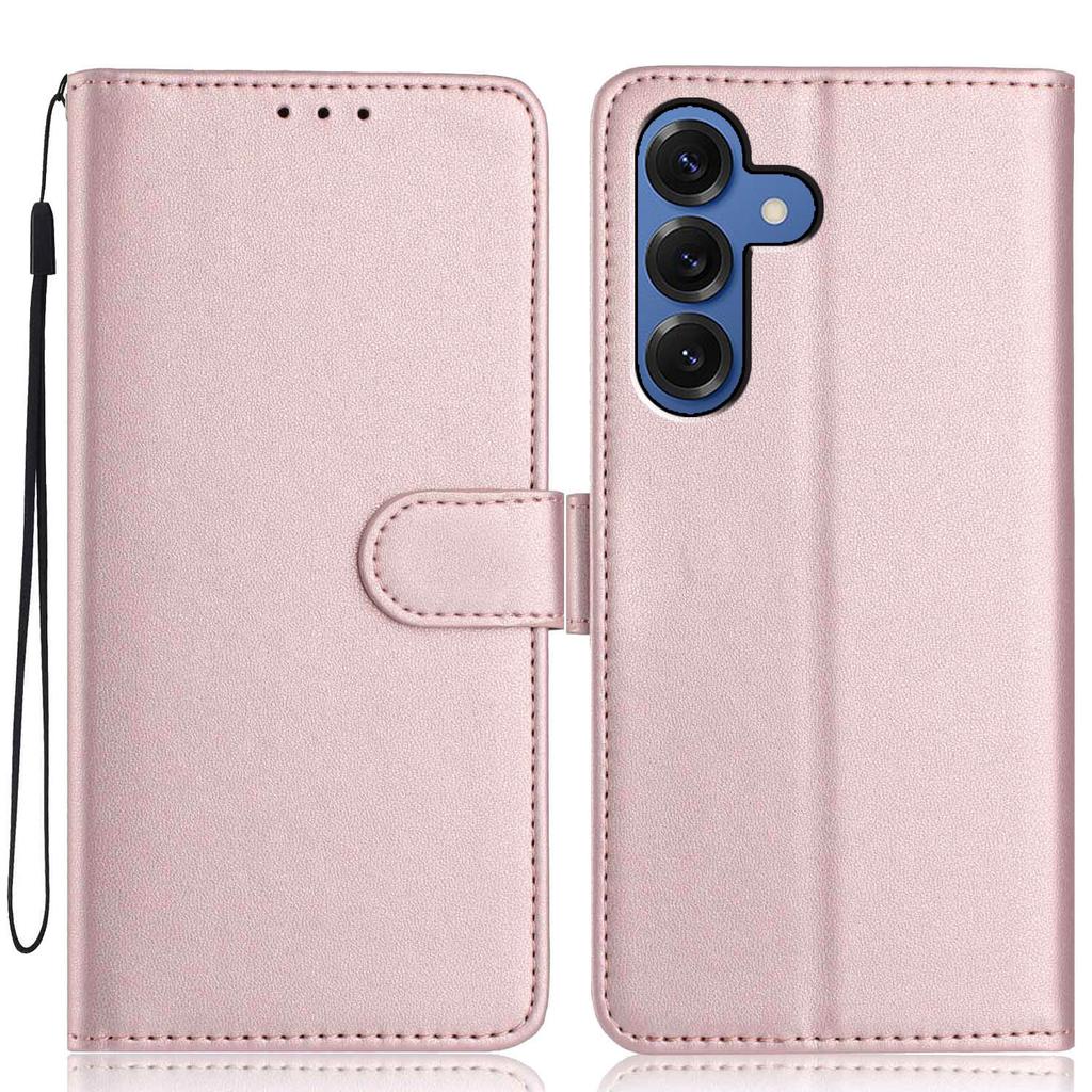 For Samsung Galaxy S24 Wallet Case with Strap/Multiple Card Slots Solid Color Leather Stand Phone Cover