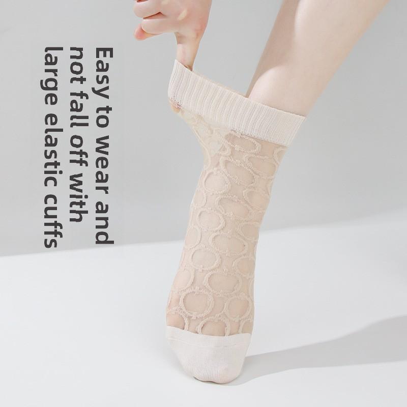 5 Pairs Girls Small Fresh Ring Glass Stockings Children's Summer Hollow Hollow Mesh Breathable Crystal Pile Socks
