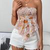 Slim Waist Draw Pleats Sleeveless Strapless Tank Floral Print Sexy Off Shoulder Summer Tops for Women Hot Girl Spring S-XL