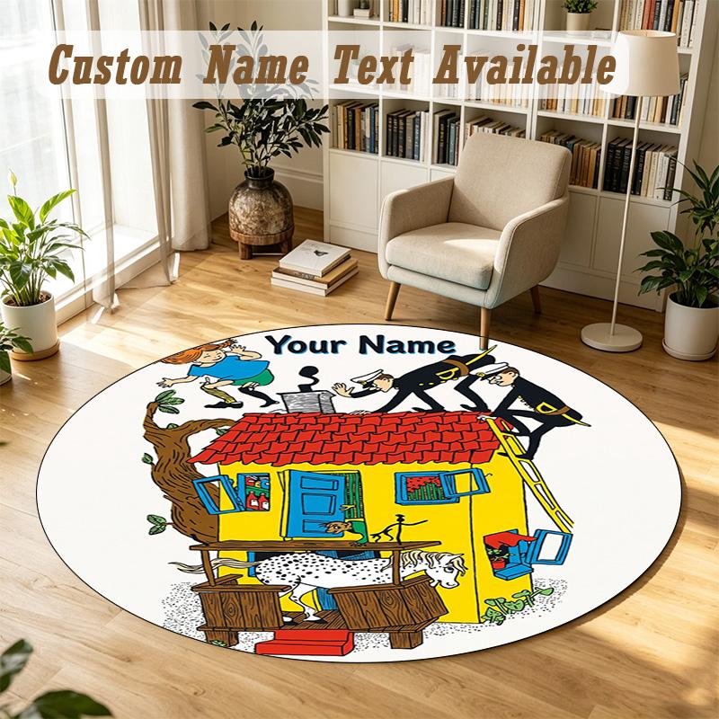 Pippi Longstocking Personalized Round Rug Support Custom Name, Soft Home Decor Mat