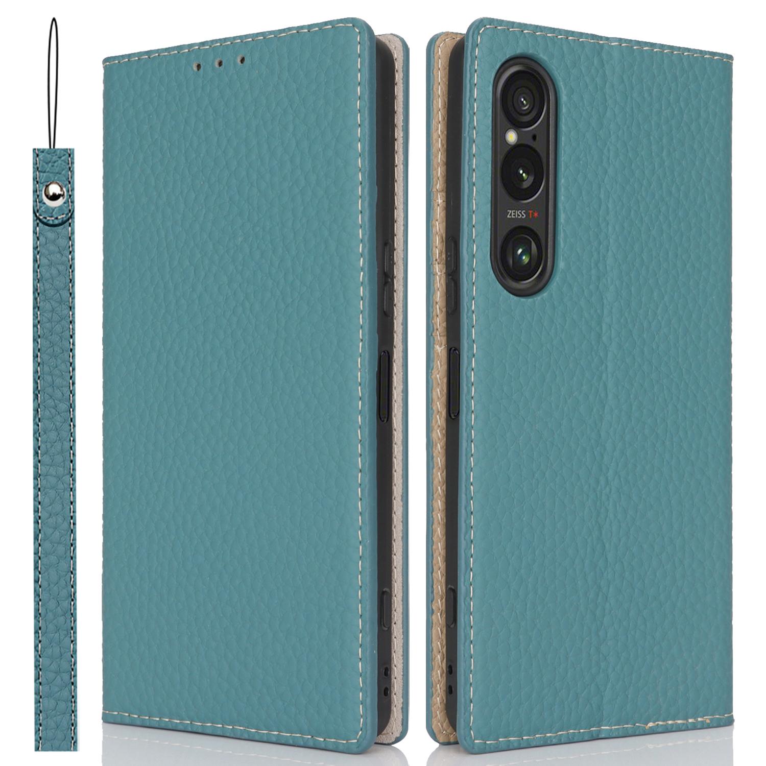 

Чохол для телефону Sony Xperia 1 VI із натуральної коров’ячої шкіри та текстурою лічі. Baby Blue