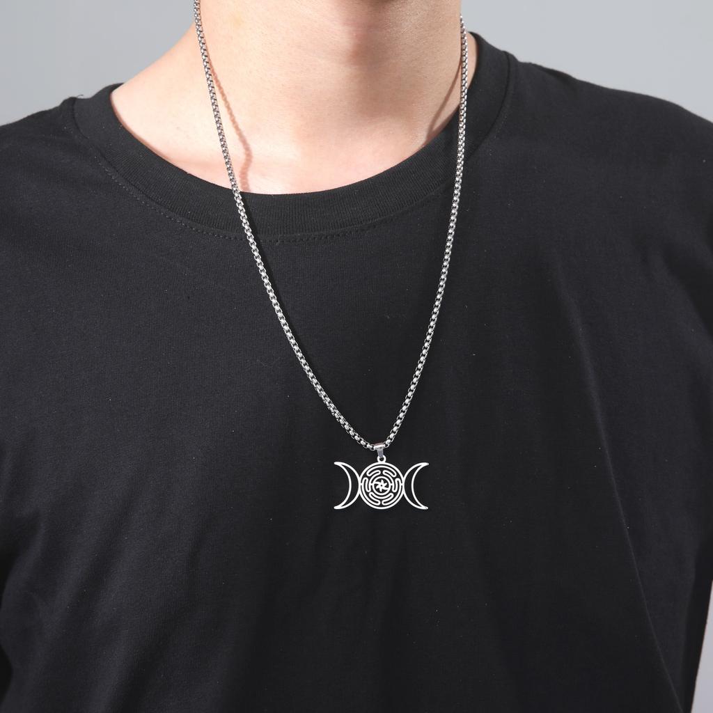 Divination Hekate Rad Altar Halsketten für Frauen Hexe Wicca Sonne Dreifache Mondgöttin Edelstahl Gotische Halskette Schmuck
