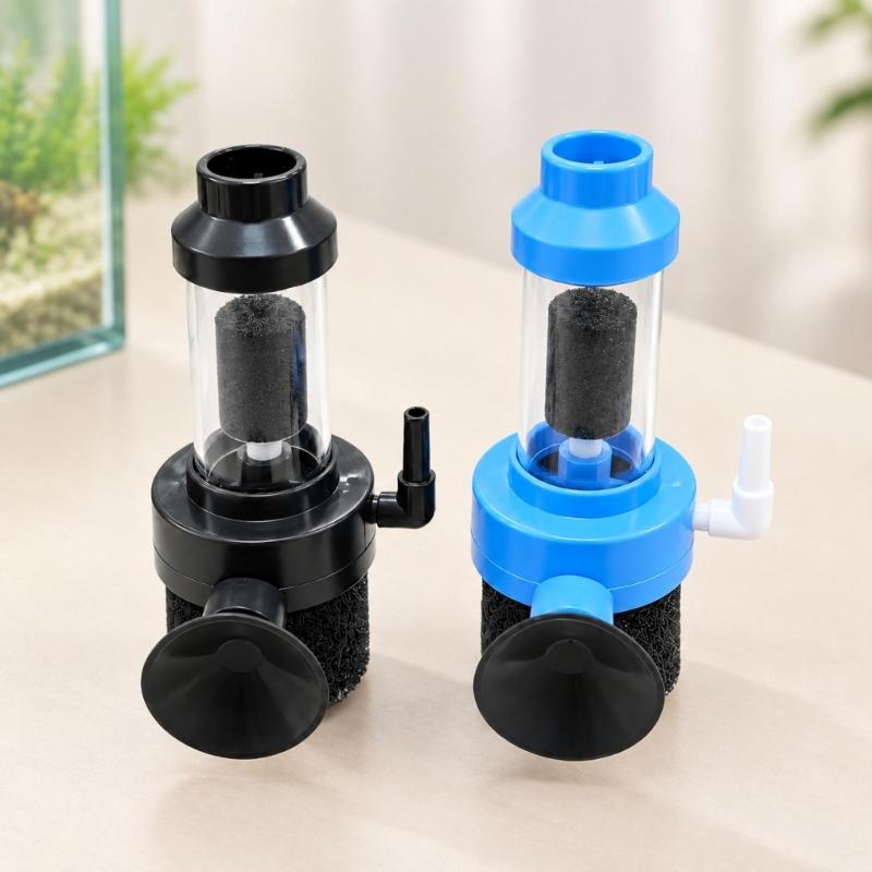 External-Pump Fish Filter with Suction-Cup Mount and Side Air Port for Clear Placement and Hose Attachment Inside